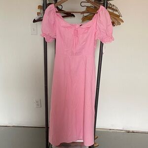 Scoop Pink Puff Sleeve Midi Dress 100%cotton XS ( New )